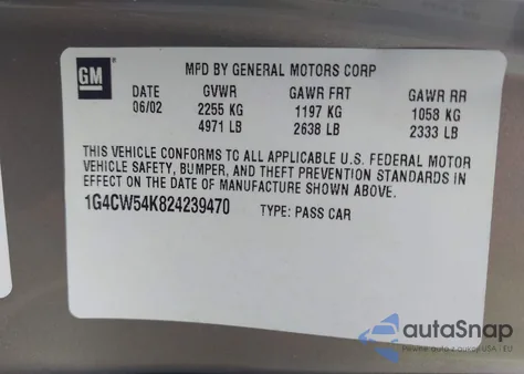 2002 Buick Park Avenue z USA, uszkodzony, nr VIN 1G4CW54K824239470